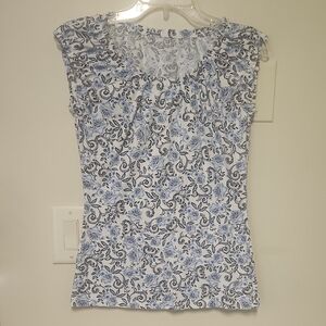 LOFT Silver Fitted Ruffled Cap Sleeve Blouse